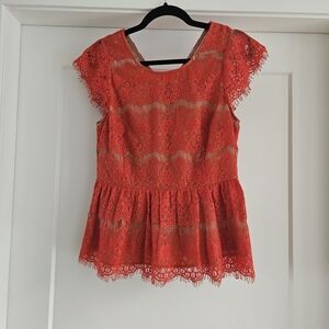Maeve Red Lace Blouse Peplum Size Medium Anthropologie
